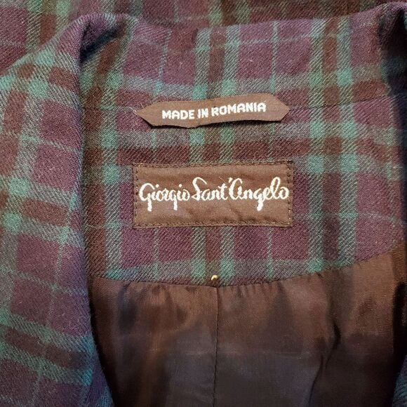 Vintage Wool Plaid Tartan Vintage Sz 8 Double Breasted Green Navy Blue - Picture 6 of 7